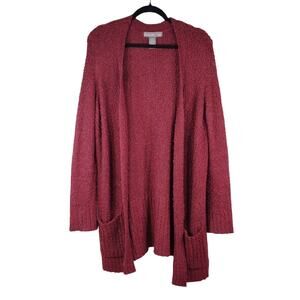 Alexandra + Oak Cozy Fall Orange Red Knit Stretchy Comfy Open-Front Cardigan